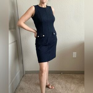 Tommy Hilfiger Women's Sleeveless Boat Neck Pocket Texture Sheath Mini Dress